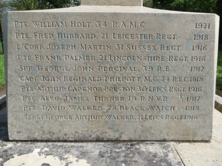 Coleorton War Memorial text - after cleaning in May 2018